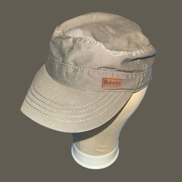 Roots Tan/Army Green Castro Cap Adjustable Military Hat - Picture 2 of 9